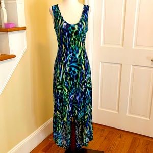 Leopard print blue green maxi dress